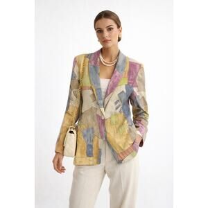 Vintage Kensington Square Womens Blazer Size M Cotton Linen Colorful Old Money